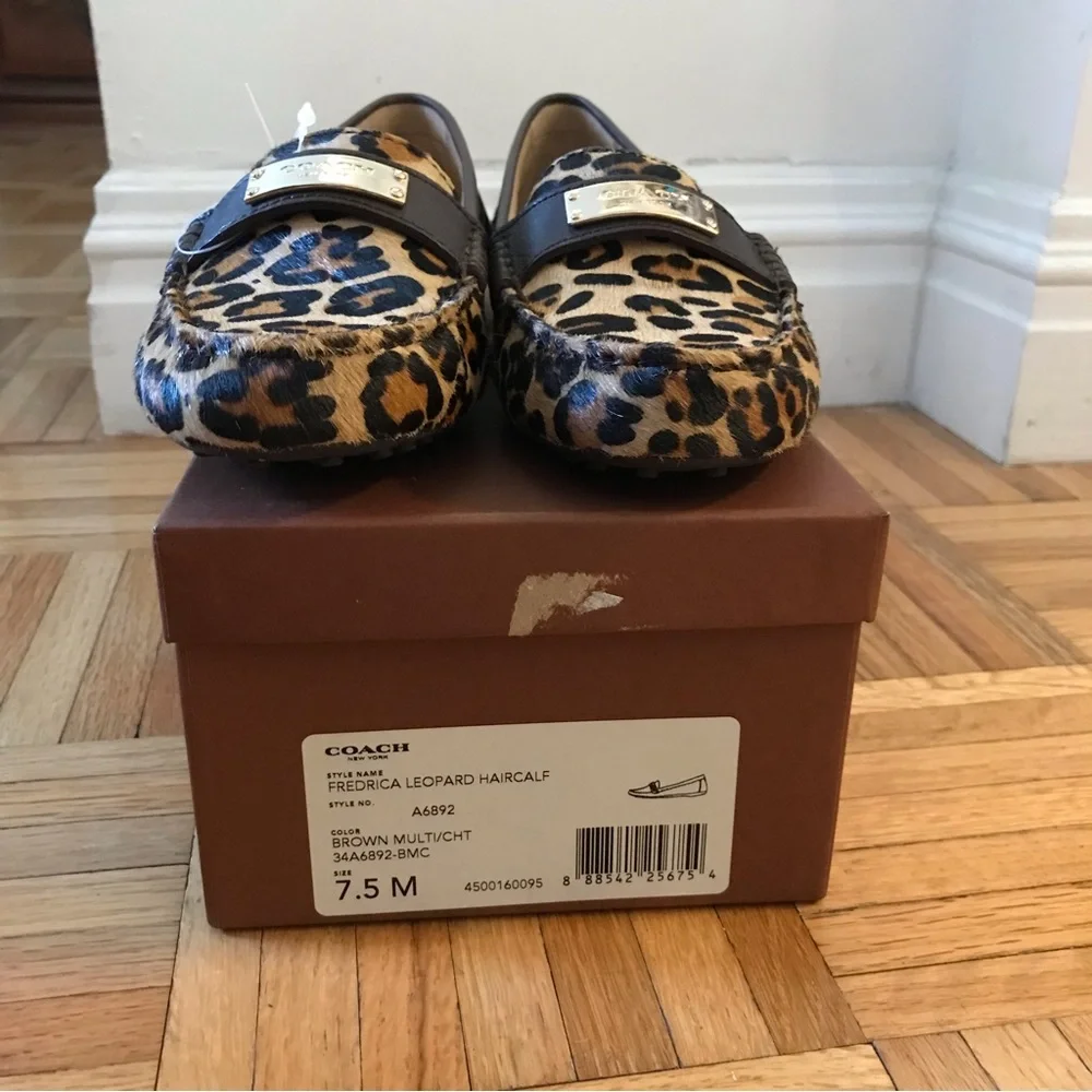 Coach Leopard Print Calf Hair Loafers in Brown and Black